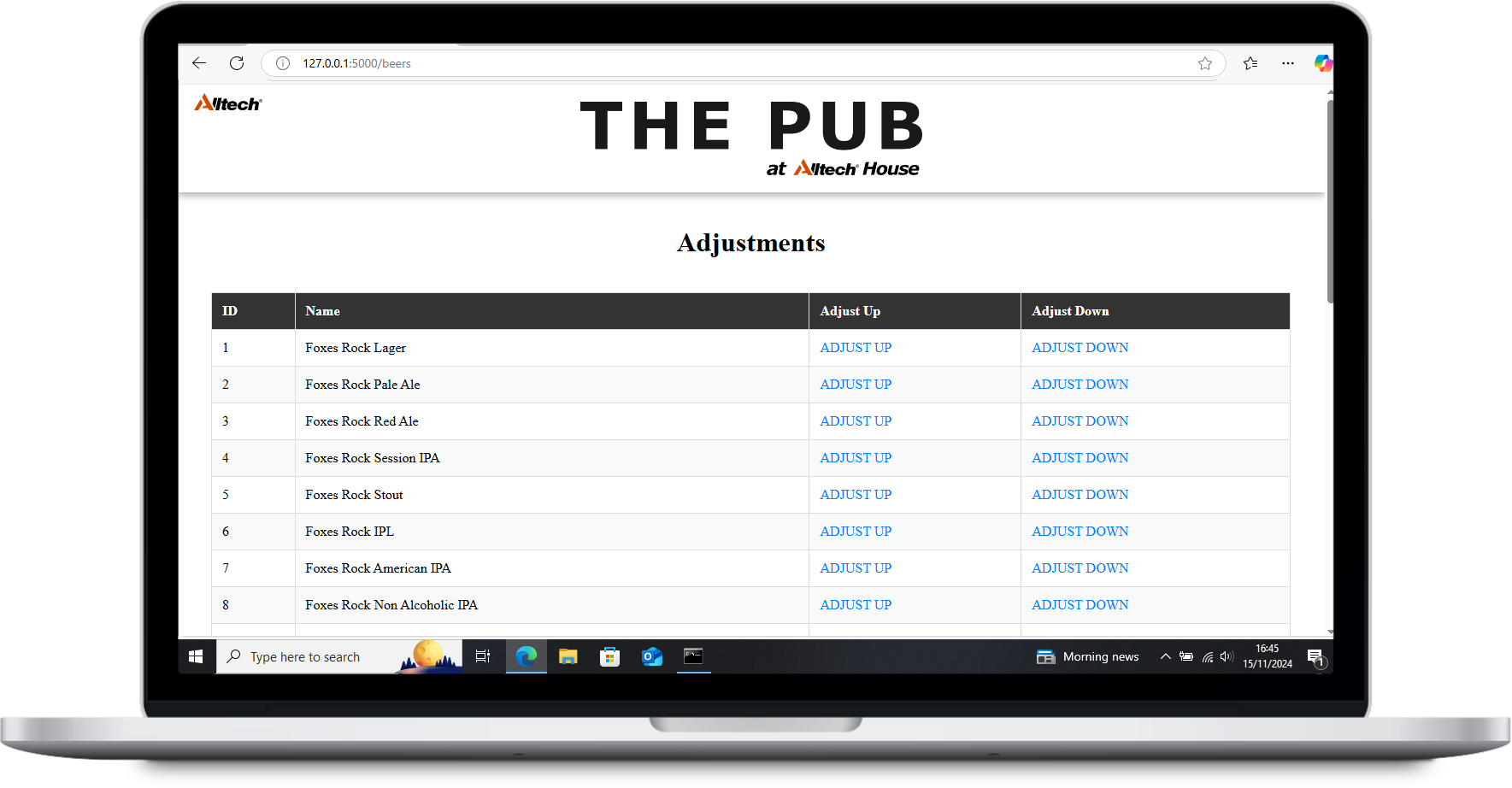 Stock adjustment page