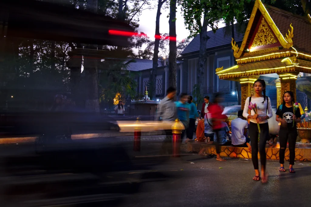 Girl walking from Cambodian temple