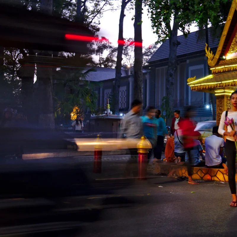 Girl walking from Cambodian temple