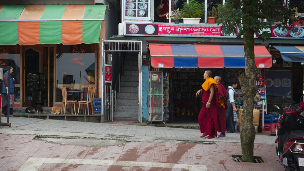 Monks outside a café, Dharamshala and McLeod Ganj