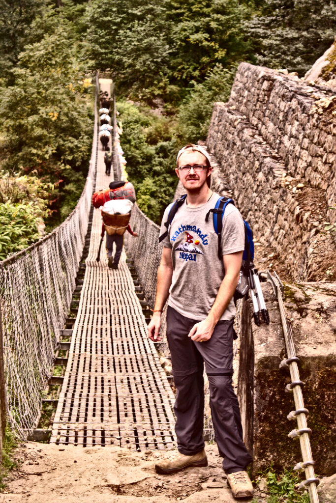 Greg on a suspension bridge, Everest Base Camp