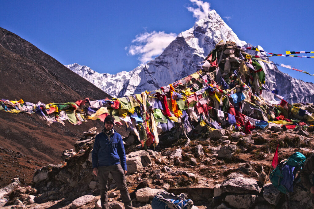 Prayer flags on the memorial cairns, Everest Base Camp