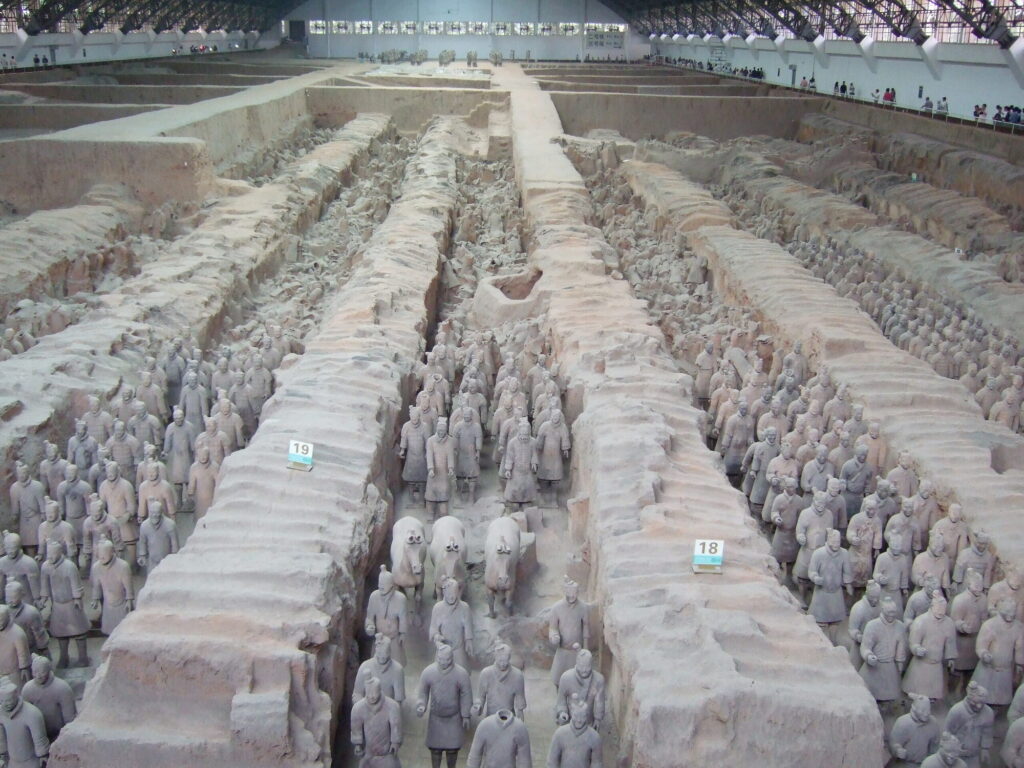 Ranks of terracotta warriors in the great hall, The Forbidden City and Xi'an