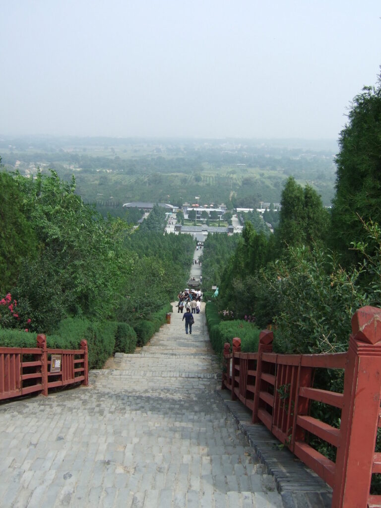 Stone path between red railings, near the First Emperor's tomb, The Forbidden City and Xi'an