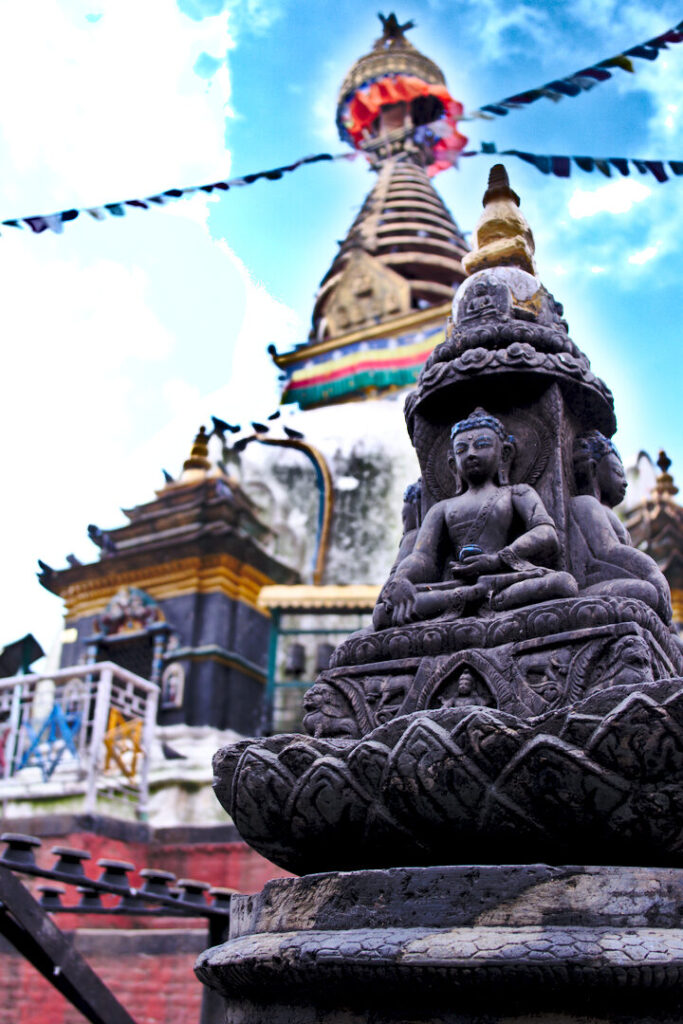 Stupa and carved Buddha, Kathmandu, Autumn 2015