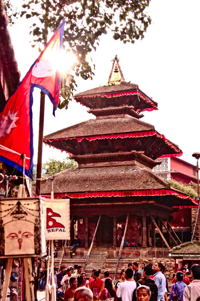 Pagoda temple under the Nepali flag, Kathmandu, Autumn 2015