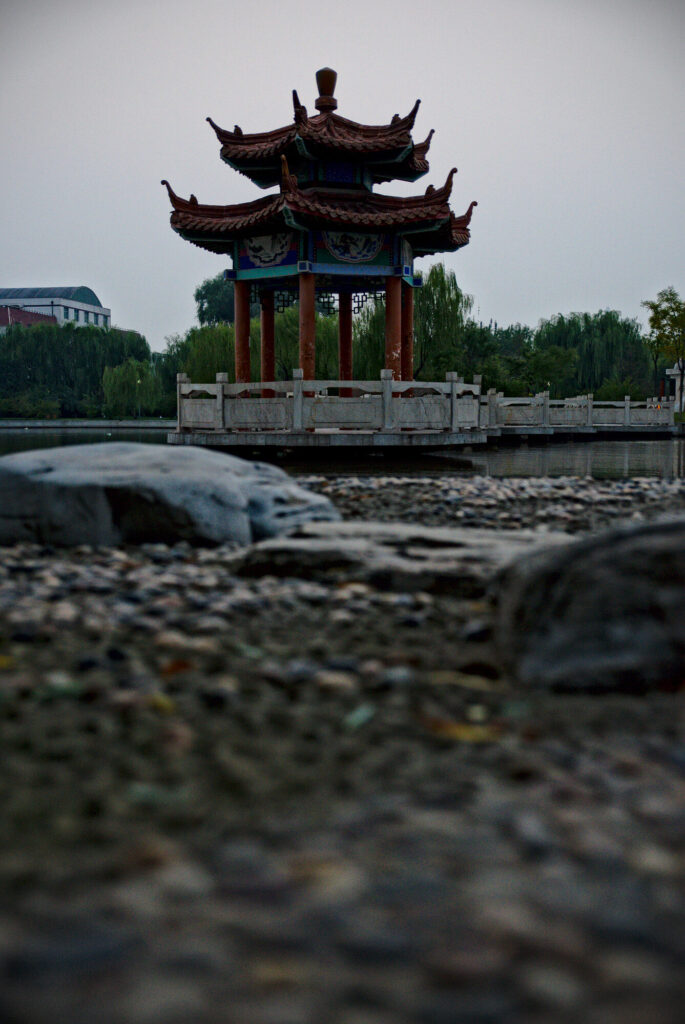 Pavilion beyond the pebble shore, Lutai at Mid-Autumn