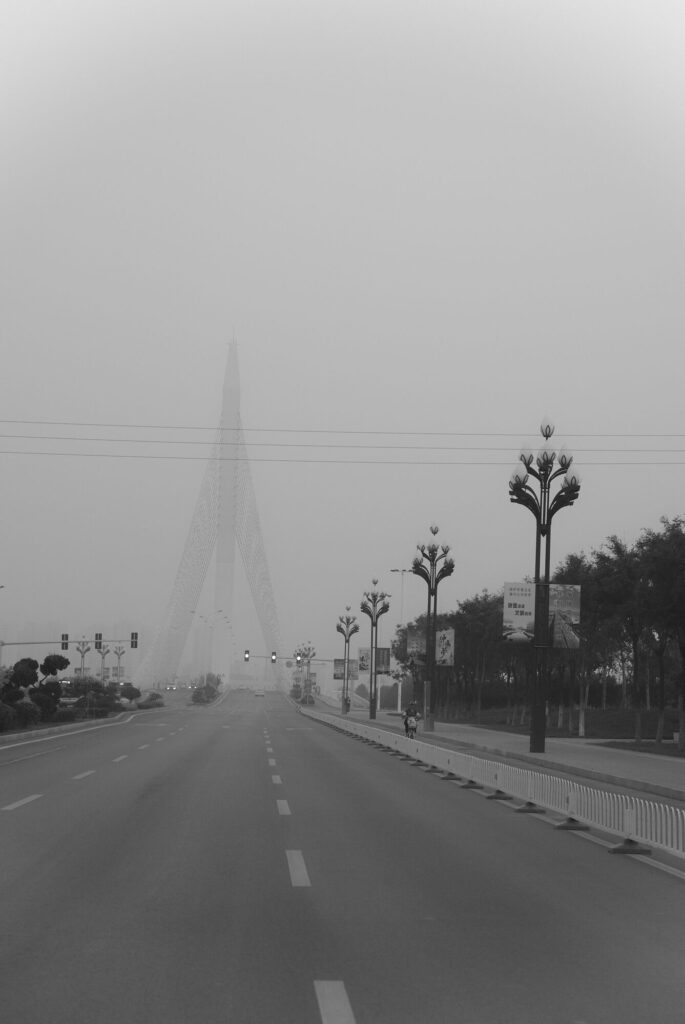 Road and bridge vanishing into fog, Lutai at Mid-Autumn