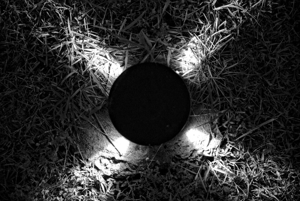 Ground light in the grass, black and white, Lutai at Mid-Autumn