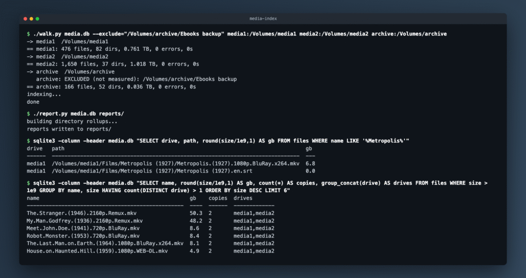 media-index walking drives, writing reports and answering a query