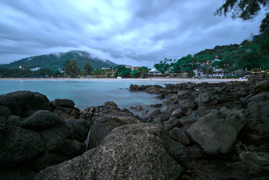 Rocks and bay at dusk, Phuket