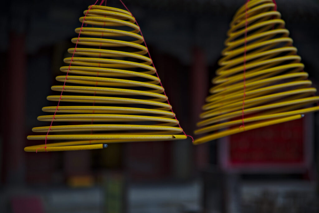 Coiled incense hanging in pairs, Tanzhe Temple
