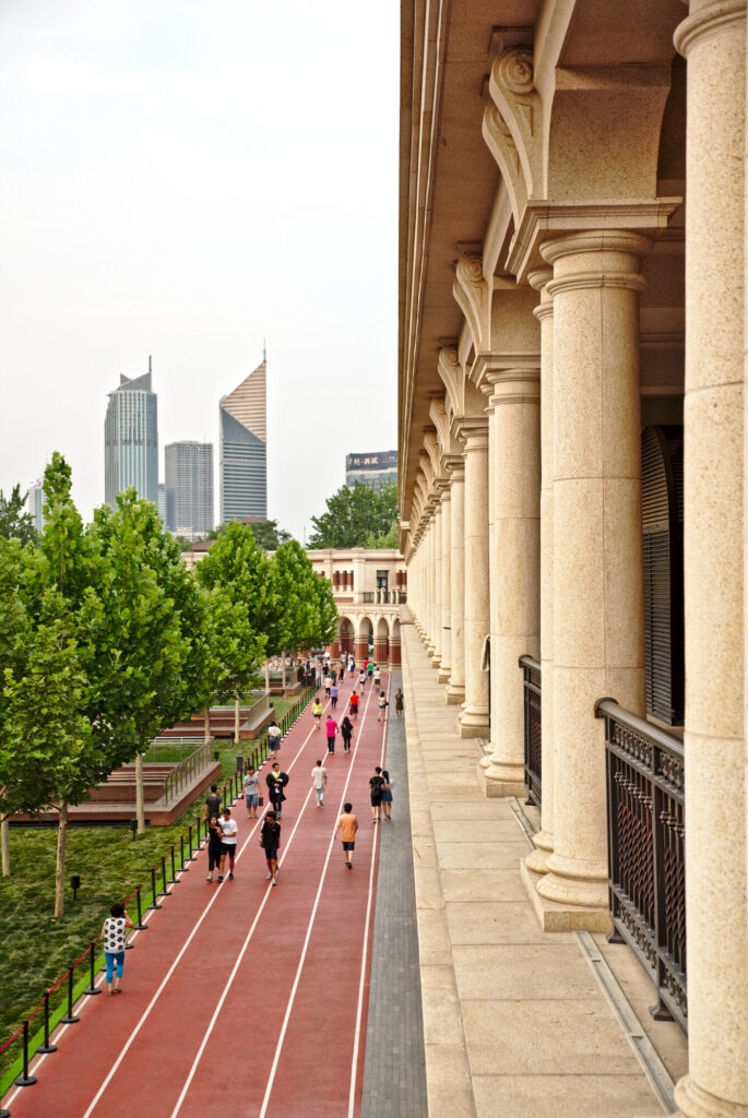 Colonnade above a running track, Tianjin Streets