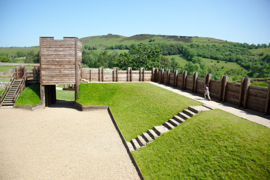 The rebuilt timber gate tower and rampart, Vindolanda